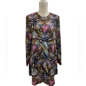Rachel Roy Psychedelic Kaleidoscope Floral Silk Feel Dress Size 4 Long Sleeve